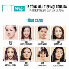 Phấn phủ Maybelline mịn nhẹ kiềm dầu chống nắng 6g #109/112/118/120