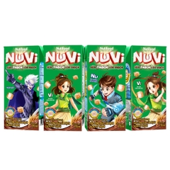 Lốc 4 hộp sữa trái cây có thạch Nuvi hương lúa mạch ca cao/dâu/cam hộp 170ml