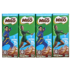 Lốc 4 hộp sữa lúa mạch Milo nước có đường/ít đường hộp 180ml