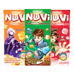 Lốc 4 hộp sữa trái cây có thạch Nuvi hương lúa mạch ca cao/dâu/cam hộp 170ml