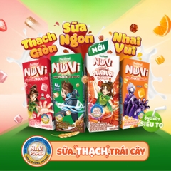 Lốc 4 hộp sữa trái cây có thạch Nuvi hương lúa mạch ca cao/dâu/cam hộp 170ml