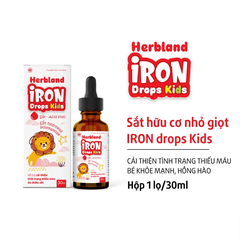 Siro Herbland Iron Drops Kids hỗ trợ cải thiện thiếu máu do thiếu sắt 30ml (từ 6 tháng)