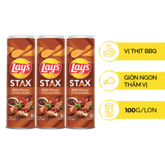 Snack khoai tây Lay's Stax vị thịt nướng BBQ hộp 100g