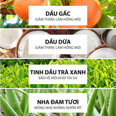 Son dưỡng môi Milaganics gấc dưỡng ẩm/ trà xanh dưỡng ẩm/ dừa dưỡng ẩm/ nha đam không màu, giảm thâm môi 4.5g