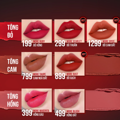 Son lì Maybelline mịn môi siêu nhẹ 299 đỏ thuần/799 cam ngả đất/899 đỏ gạch/1299 đỏ cam đất 1.7g