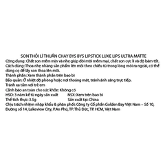 Son thỏi lì thuần chay Bys Luxe lips 3.5g