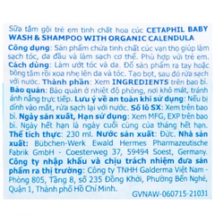 Sữa tắm gội Cetaphil dịu lành cho bé tinh chất hoa cúc 230ml/400ml