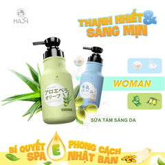 Sữa tắm Hasi Kokeshi nha đam và Olive ẩm mịn da 600ml