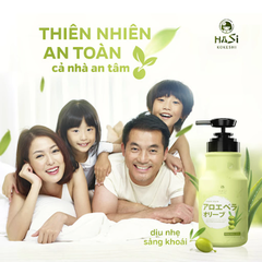Sữa tắm Hasi Kokeshi nha đam và Olive ẩm mịn da 600ml