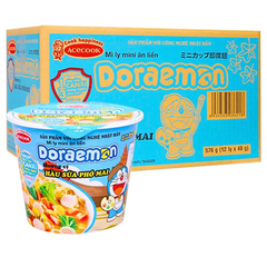 Thùng 12 ly mì mini Doraemon hải sản chua ngọt/hàu sữa phô mai ly 48g/53g