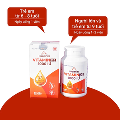 Viên uống Herbland Healthza Vitamin D3 1000IU hỗ trợ hấp thu canxi 60 viên (từ 6 tuổi)