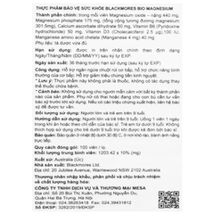Viên uống hỗ trợ cơ bắp Blackmores bio magnesium (100 viên)