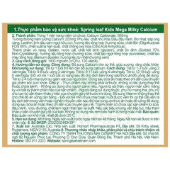 Viên uống SpringLeaf Kids Mega Milky Calcium hỗ trợ xương, răng chắc khỏe 120 viên (từ 1 tuổi)