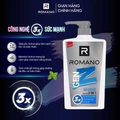 Tắm gội 2in1 sạch sâu Romano Genz Sea Breeze/Forest Cedar 610g