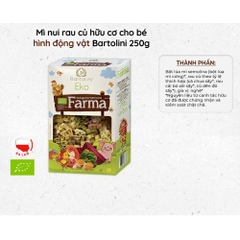 Mì nui rau củ hữu cơ cho bé hình động vật Bartolini 250g dành cho bé từ 10 tháng tuổi