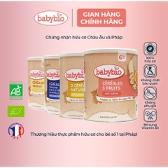 Bột ăn dặm pha sữa hữu cơ nhiều vị bổ sung vitamin B1 Babybio 220g dành cho bé từ 6 tháng tuổi