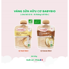 Thực phẩm bổ sung váng sữa hữu cơ cho bé vị cacao/vị vani Babybio 85g dành cho bé từ 6 tháng tuổi trở lên