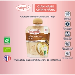 Thực phẩm bổ sung váng sữa hữu cơ cho bé vị cacao/vị vani Babybio 85g dành cho bé từ 6 tháng tuổi trở lên