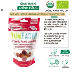 Kẹo viên/kẹo dẻo hữu cơ hình gấu/hình hạt đậu vị bạc hà/vị trái cây bổ sung vitamin C Yumearth 93,6g/50g