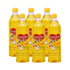 Thùng 4/6/12 chai dầu ăn Happi Koki chai 1 lít/2 lít và bình 5 lít