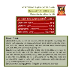 Thùng 30 gói mì Kokomi 90 tôm chua cay/sườn cay vị hành phi gói 90g