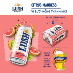 Thùng 24 lon bia Lush Citrus Madness hương bưởi hồng và vỏ cam chanh lon 330ml