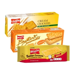 Bánh quy kem/lúa mạch/dừa/kem socola/cam/dâu tây/dưa lê Bissin 150g/170g/180g