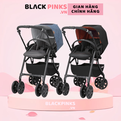 Xe đẩy Combi CrossGo 4 bánh quay tự động - Đen cam/xanh blue/kẻ ghi