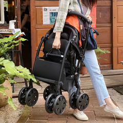 Xe đẩy Combi CrossGo 4 bánh quay tự động - Đen cam/xanh blue/kẻ ghi