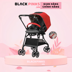 Xe đẩy Combi Sugocal Compact 4 bánh quay tự động màu đỏ/xanh navy