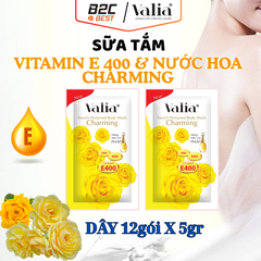 SỮA TẮM VITAMIN E 400, NƯỚC HOA CHARMING PHÁP VALIA (DÂY 5G /12 GÓI)