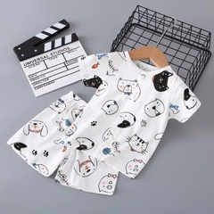 Bộ Cộc Tay Hè Cúc Giữa Cho Bé Trai Bé Gái Vải Cotton Thông Hơi Thấm Hút Mồ Hôi