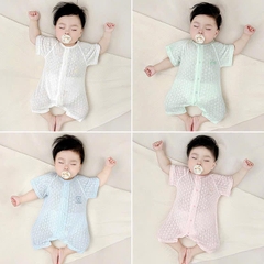 Body đùi cộc tay cúc giữa vải sợi tre mỏng mát cho bé sơ sinh mặc mùa hè 21BDDU