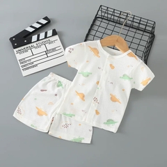 Bộ Cộc Tay Hè Cúc Giữa Cho Bé Trai Bé Gái Vải Cotton Thông Hơi Thấm Hút Mồ Hôi