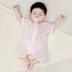 Body đùi cộc tay cúc giữa vải sợi tre mỏng mát cho bé sơ sinh mặc mùa hè 21BDDU