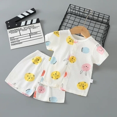 Bộ Cộc Tay Hè Cúc Giữa Cho Bé Trai Bé Gái Vải Cotton Thông Hơi Thấm Hút Mồ Hôi