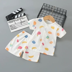 Bộ Cộc Tay Hè Cúc Giữa Cho Bé Trai Bé Gái Vải Cotton Thông Hơi Thấm Hút Mồ Hôi
