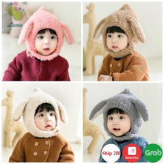 Mũ Len Lông Cừu Tai Thỏ Cài Cúc Đáng Yêu cho Bé Trai Bé Gái