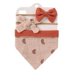 Yếm tam giác kèm băng đô tuban hình nơ vải muslin màu vintage phong cách tiểu thư cho bé gái set 3 chi tiết 𝐓𝐁𝐒𝟑