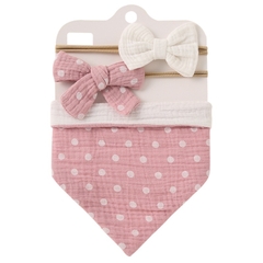 Yếm tam giác kèm băng đô tuban hình nơ vải muslin màu vintage phong cách tiểu thư cho bé gái set 3 chi tiết 𝐓𝐁𝐒𝟑
