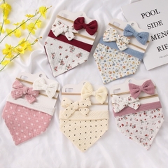Yếm tam giác kèm băng đô tuban hình nơ vải muslin màu vintage phong cách tiểu thư cho bé gái set 3 chi tiết 𝐓𝐁𝐒𝟑