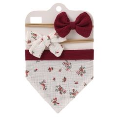 Yếm tam giác kèm băng đô tuban hình nơ vải muslin màu vintage phong cách tiểu thư cho bé gái set 3 chi tiết 𝐓𝐁𝐒𝟑