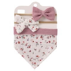 Yếm tam giác kèm băng đô tuban hình nơ vải muslin màu vintage phong cách tiểu thư cho bé gái set 3 chi tiết 𝐓𝐁𝐒𝟑