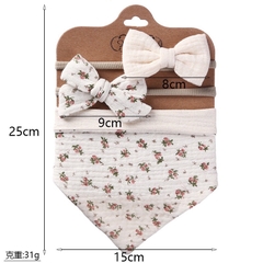 Yếm tam giác kèm băng đô tuban hình nơ vải muslin màu vintage phong cách tiểu thư cho bé gái set 3 chi tiết 𝐓𝐁𝐒𝟑