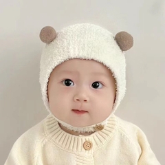 Mũ len lông cừu 2 cục bông giữa ấm mùa đông cho bé trai bé gái sơ sinh 𝐌𝟒