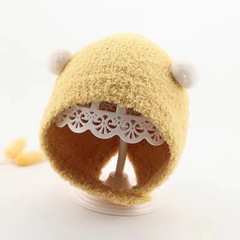 Mũ len lông cừu 2 cục bông giữa ấm mùa đông cho bé trai bé gái sơ sinh 𝐌𝟒
