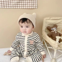 Body dài tay thu đông họa tiết gấu kẻ cho bé sơ sinh 𝟑𝟏𝐁𝐃𝐃