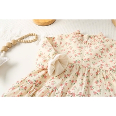 Set váy babydoll hoa nhí kèm áo len hồng đính hoa hàng Quảng Châu cao cấp cho bé gái 𝐒𝐀𝐕𝐋𝟏