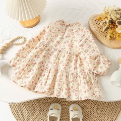 Set váy babydoll hoa nhí kèm áo len hồng đính hoa hàng Quảng Châu cao cấp cho bé gái 𝐒𝐀𝐕𝐋𝟏