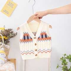 Áo gile len cúc giữa họa tiết ô tô đáng yêu cho bé yêu